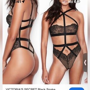 Victoria's Secret Black Lace Snack charmer bodysuit Teddy sz M